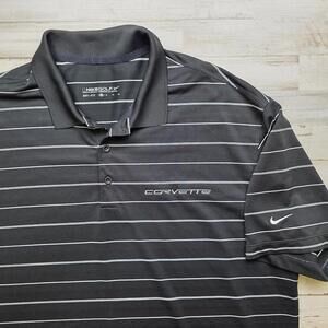 Nike Dri Fit Golf CORVETTE Logo Black White Striped Polo Shirt - Men's XL